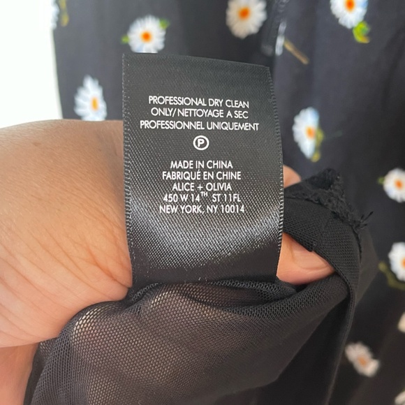 Alice+Olivia NWT Tossed Daisy Midi Dress Size 0 3/4 sleeve Black Mesh Lined - Picture 12 of 16